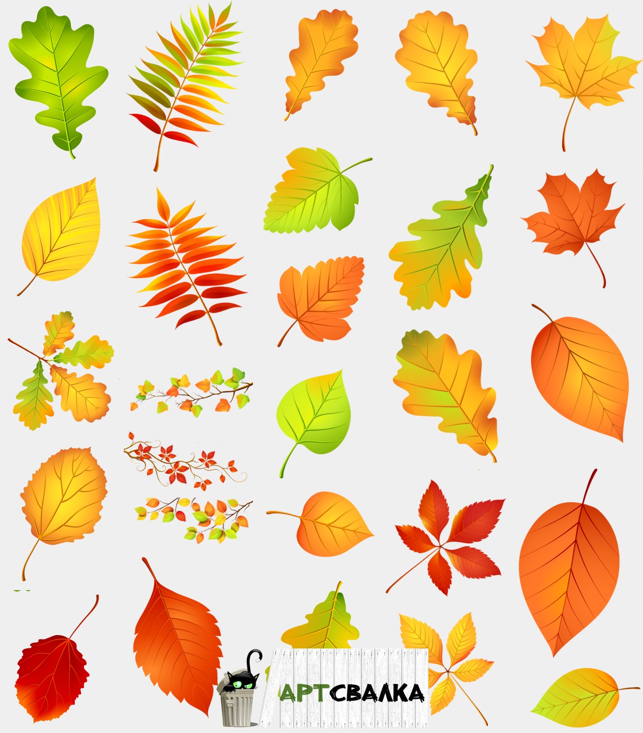 Нарисованные листики на прозрачном фоне. | Painted leaves on a transparent background.